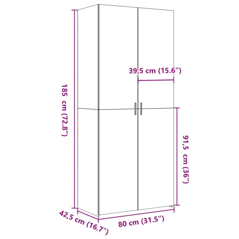 Visoka komoda boja dimljenog hrasta 80 x 42,5 x 185 cm drvena