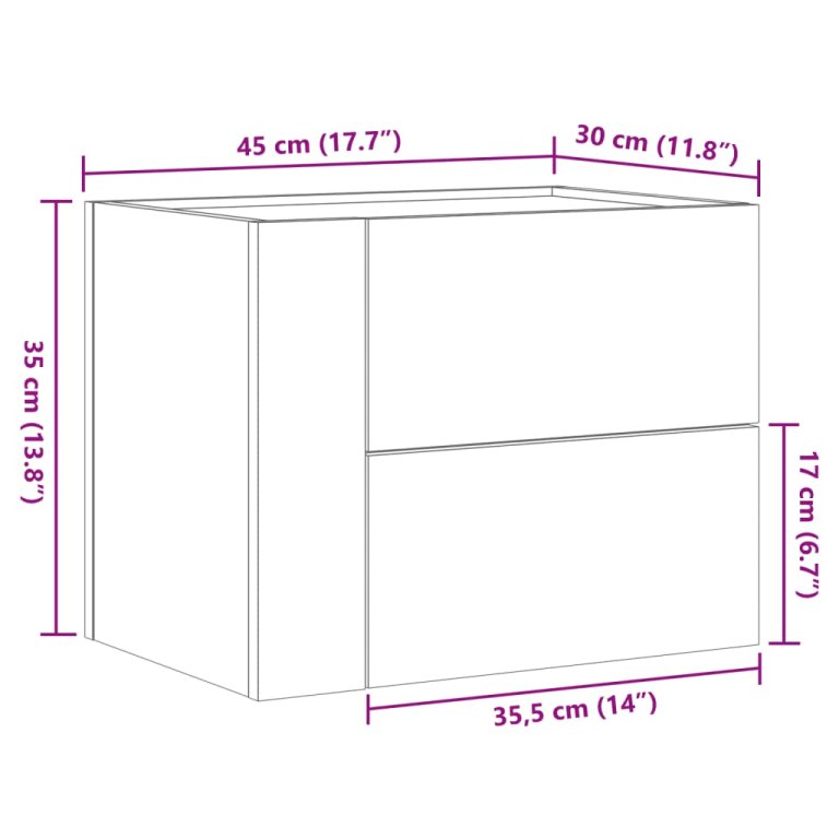 Zidni noćni ormarići 2 kom siva boja betona 45 x 30 x 35 cm