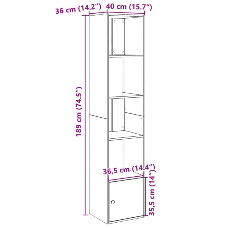 Regal za knjige crni 40x36x189 cm konstruirano drvo