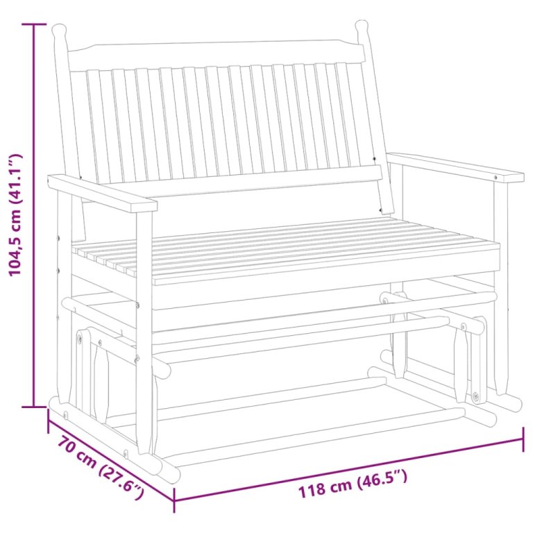 Klupa za ljuljanje crna 118 x 70 x 104,5 cm masivno drvo topola