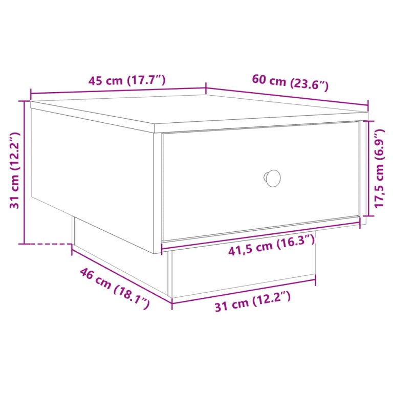 Stolić za kavu crni 60 x 45 x 31 cm od konstruiranog drva