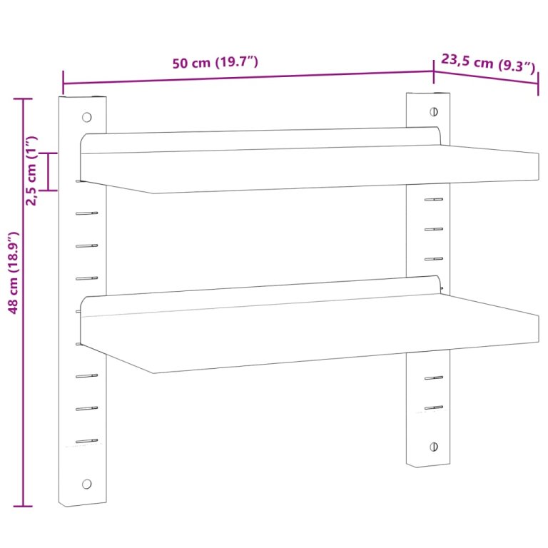 Zidna polica s 2 razine 50x23,5x60 cm srebrna nehrđajući čelik