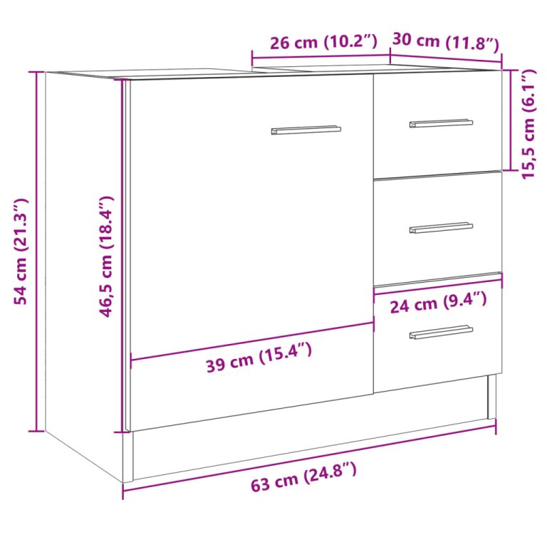 Ormarić za umivaonik boja hrasta 63x30x54 cm konstruirano drvo