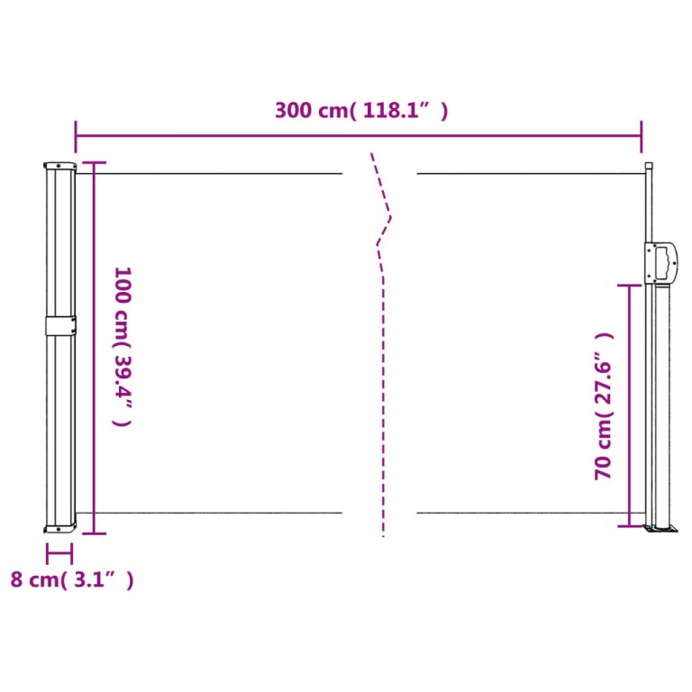 Bočna tenda na uvlačenje krem 100 x 300 cm