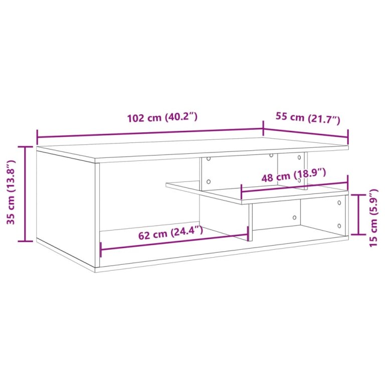 Stolić za kavu siva boja hrasta 102x55x35 cm konstruirano drvo