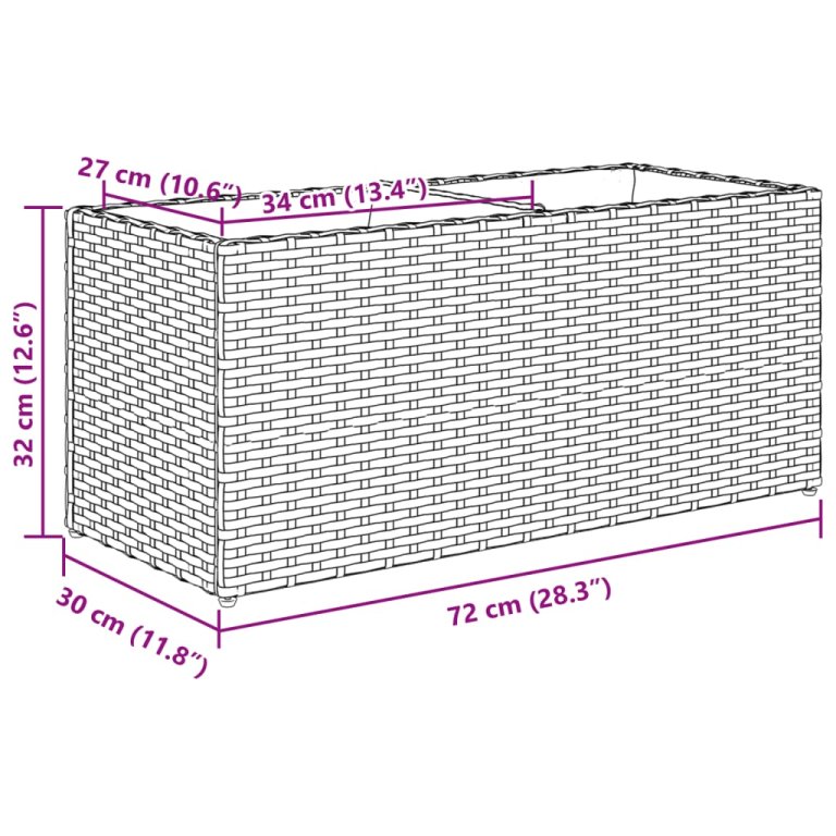 Vrtna sadilica s 2 posude crna 72 x 30 x 32 cm od poliratana