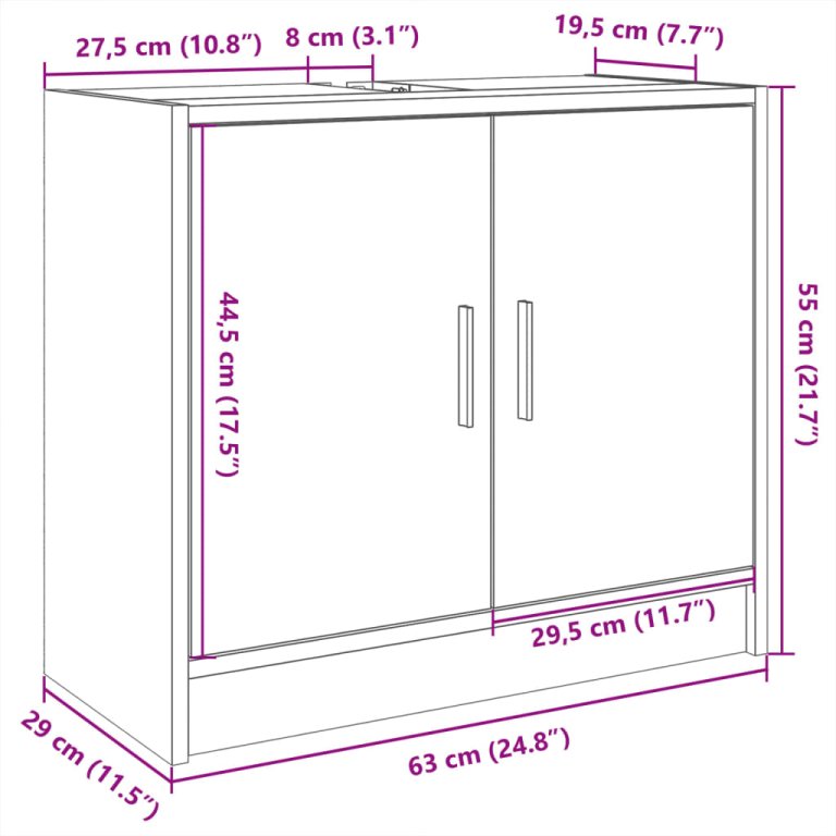 Ormarić za umivaonik crni 63 x 29 x 55 cm konstruirano drvo