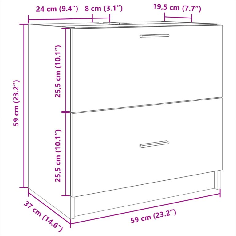 Ormarić za umivaonik boja hrasta 59x37x59 cm konstruirano drvo