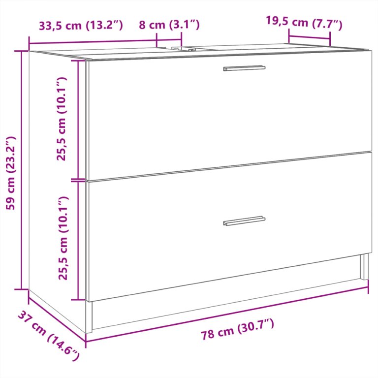 Ormarić za umivaonik boja dimljenog hrasta 78x37x59 cm drveni