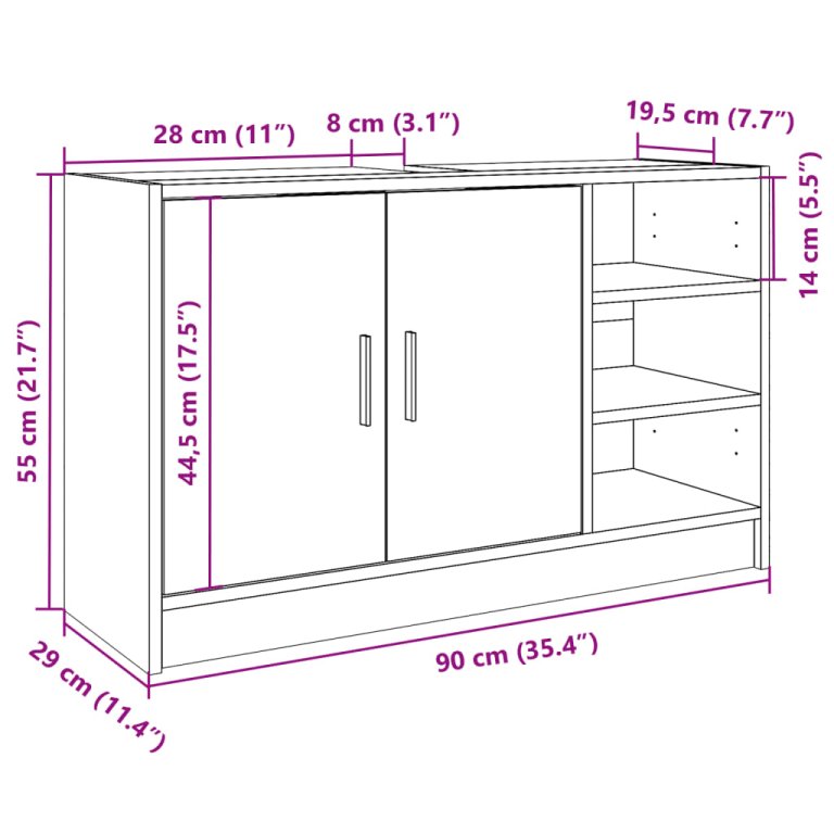 Ormarić za umivaonik boja betona 90x29x55 cm konstruirano drvo