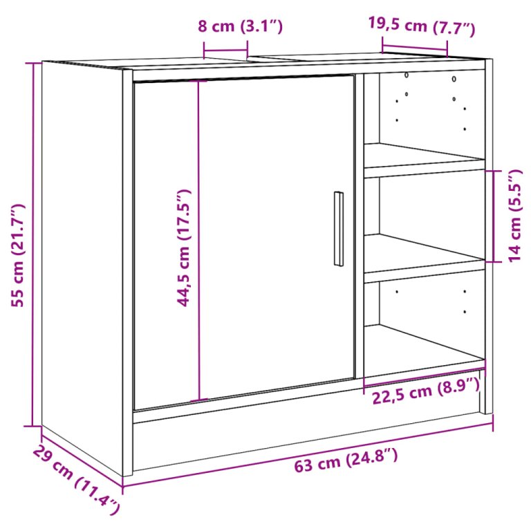 Ormarić za umivaonik boja hrasta 63x29x55 cm konstruirano drvo