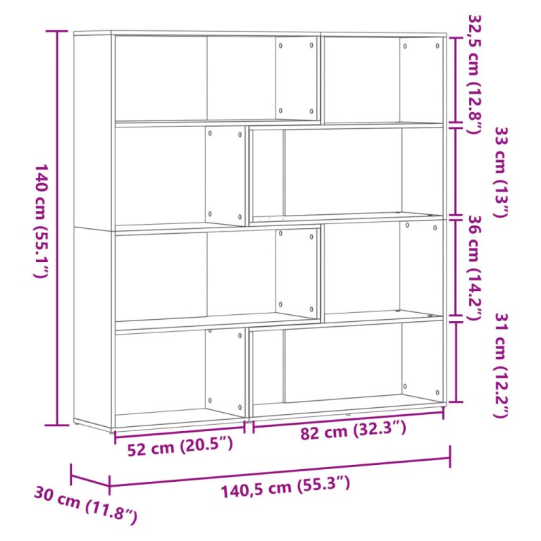 Kutni regal za knjige 4 razine boja hrasta 85x85x140 cm drveni