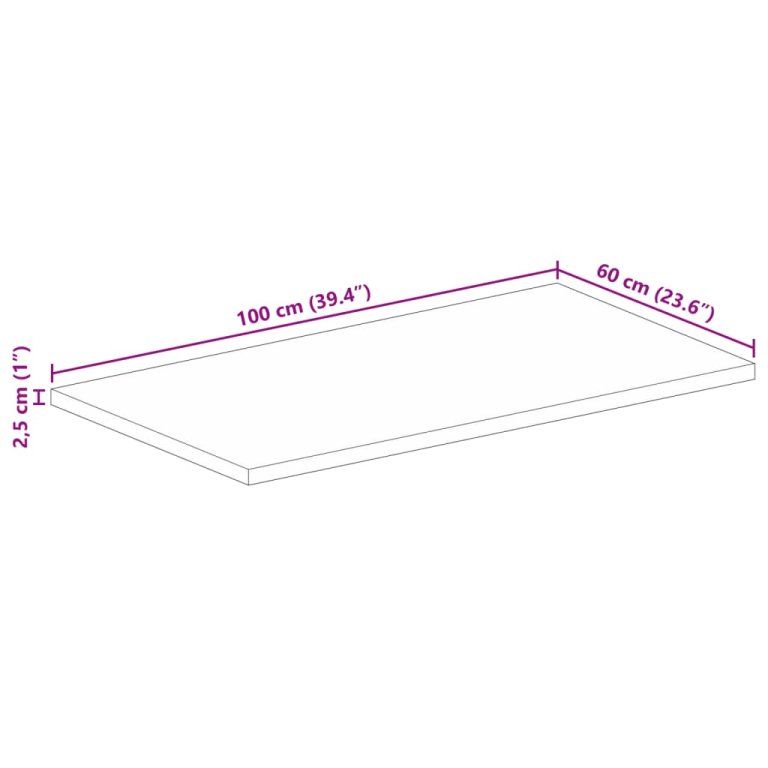 Stolna ploča 100x60x2,5 cm pravokutna masivno grubo drvo manga