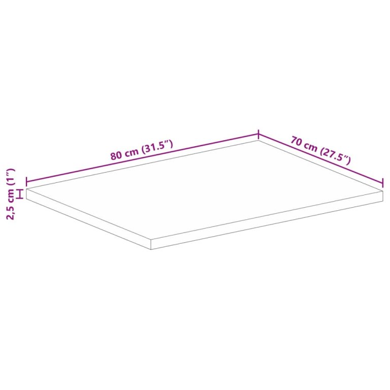 Ploča za stol 80x70x2,5 cm pravokutna masivno grubo drvo manga