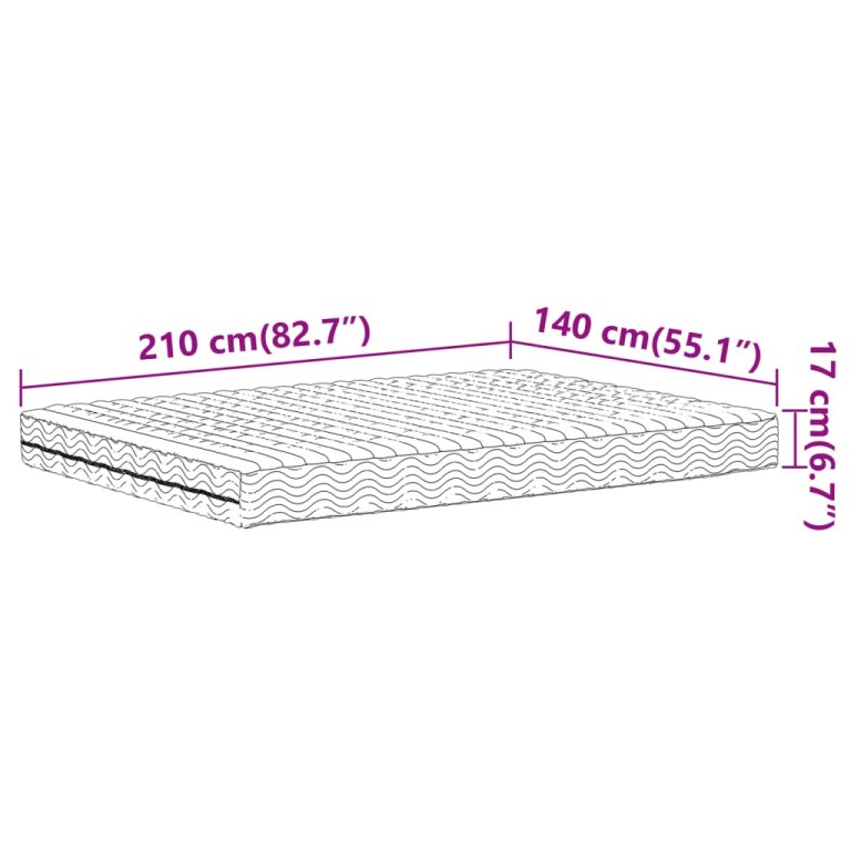 Madrac od pjene bijeli 140x210 cm tvrdoća H2 H3