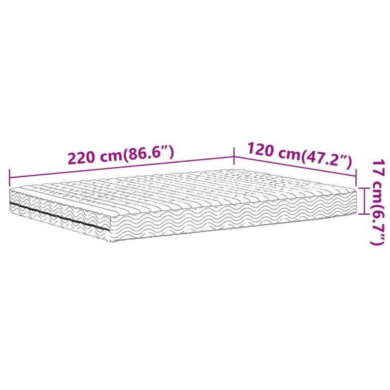 Madrac od pjene bijeli 120x220 cm tvrdoća H2 H3