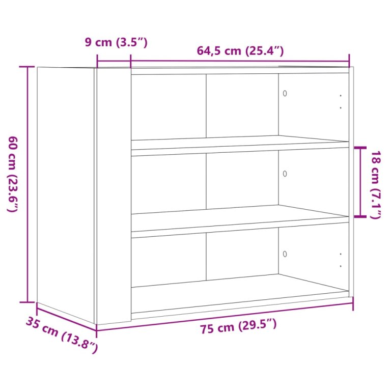 Zidni ormarić crni 75 x 35 x 60 cm od konstruiranog drva