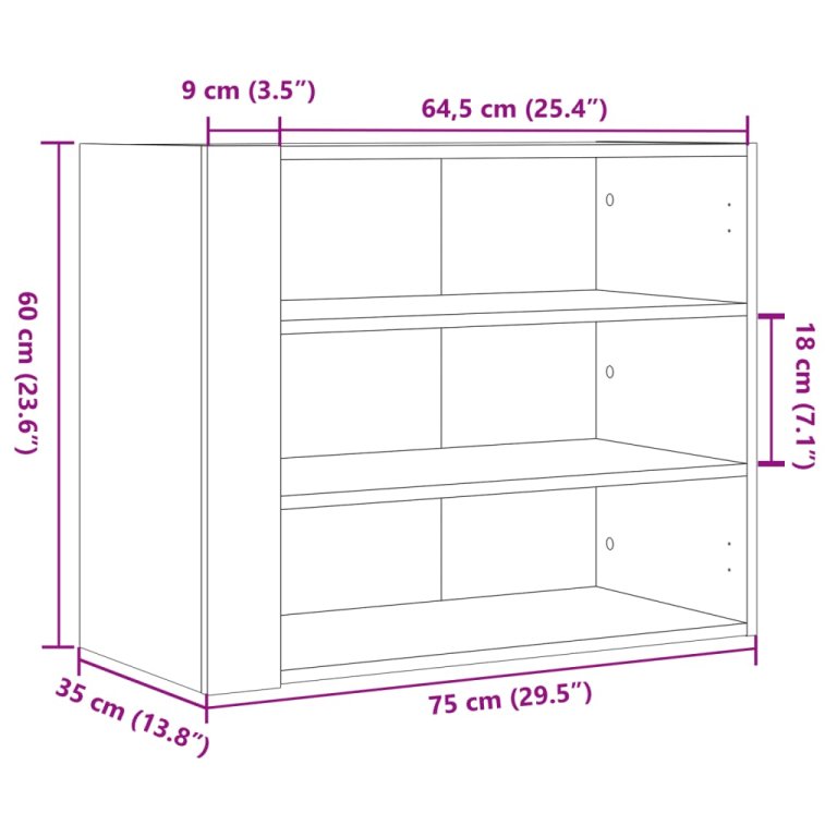 Zidni ormarić dimljena boja hrasta 75x35x60cm konstruirano drvo