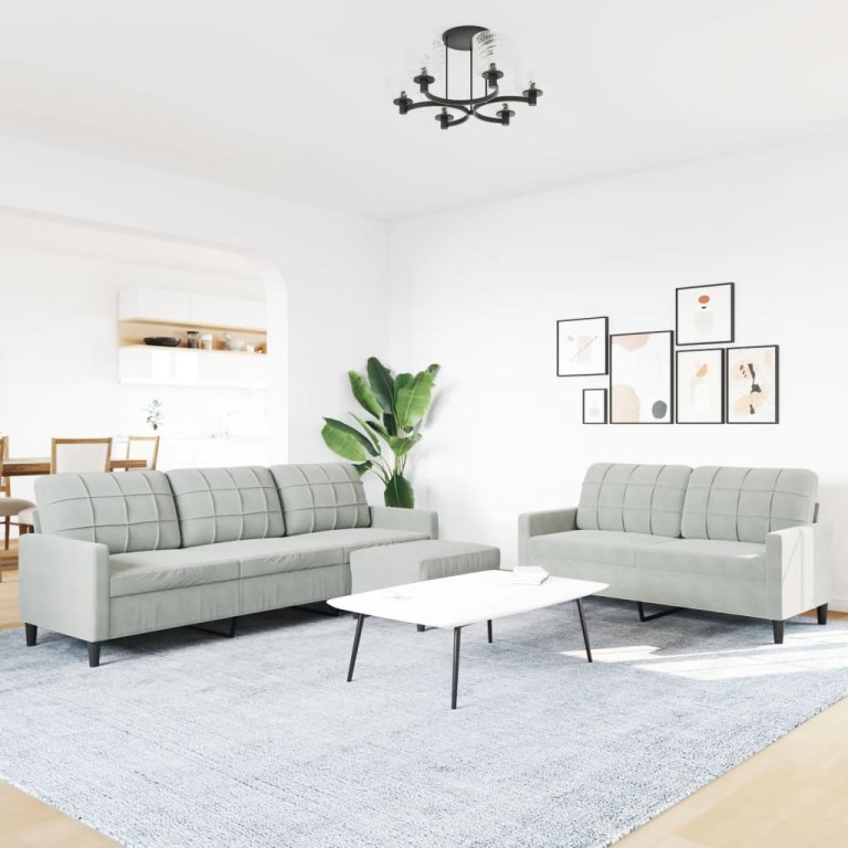 3-dijelni set sofa s jastucima svjetlosivi baršunasti