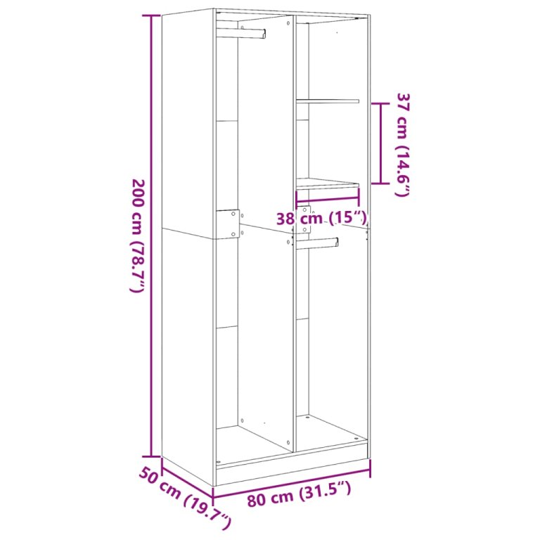 Ormar boja staro drvo 80 x 50 x 200 cm od konstruiranog drva