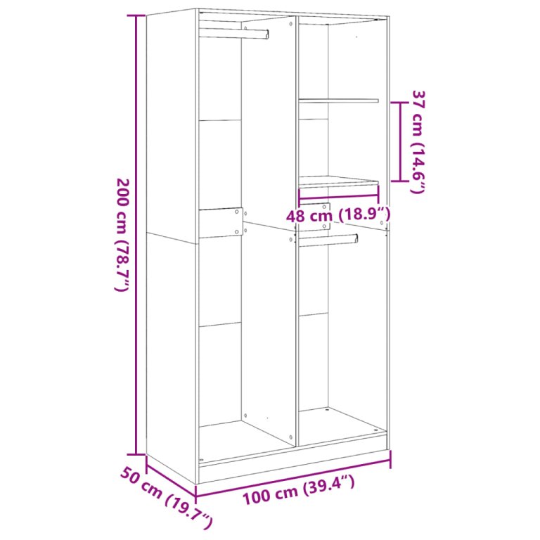 Ormar siva boja betona 100 x 50 x 200 cm od konstruiranog drva