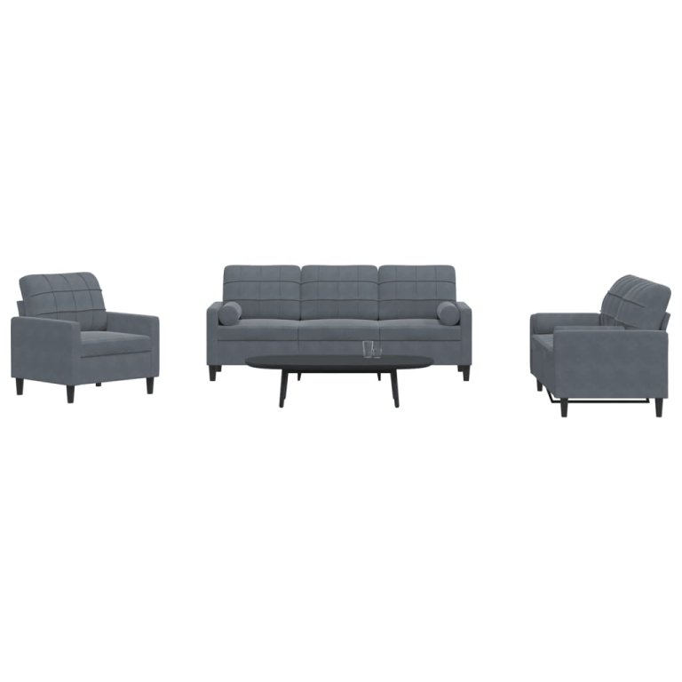 3-dijelni set sofa s jastucima tamnosivi baršunasti