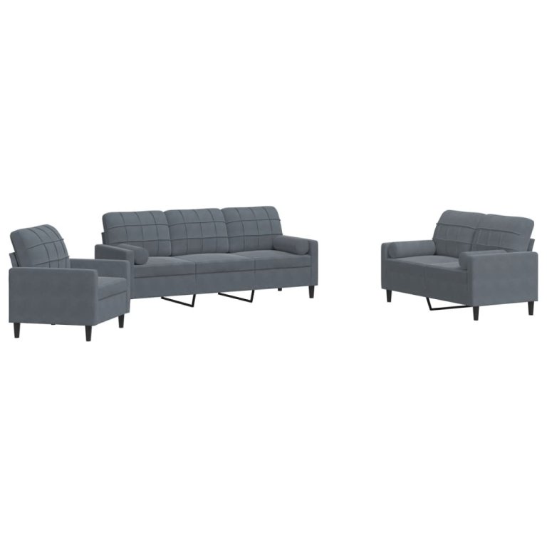 3-dijelni set sofa s jastucima tamnosivi baršunasti