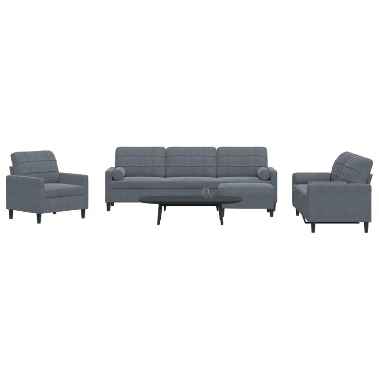 4-dijelni set sofa s jastucima tamnosivi baršunasti