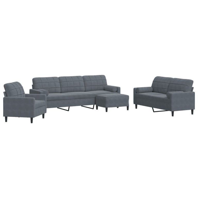 4-dijelni set sofa s jastucima tamnosivi baršunasti