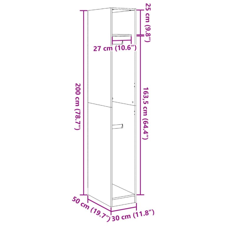 Ormar crni 30 x 50 x 200 cm od konstruiranog drva