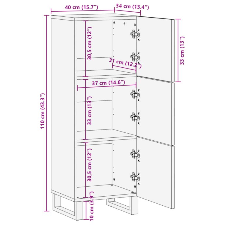 Visoka komoda 40 x 34 x 110 cm od masivnog bagremovog drva