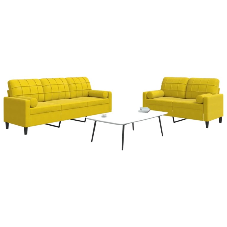 2-dijelni set sofa s jastucima žuti baršunasti