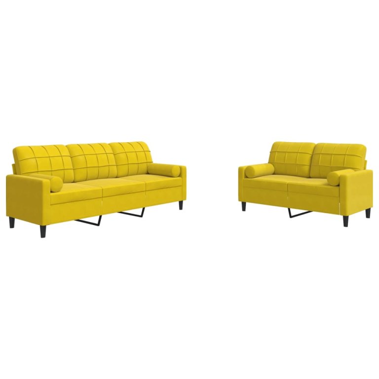 2-dijelni set sofa s jastucima žuti baršunasti