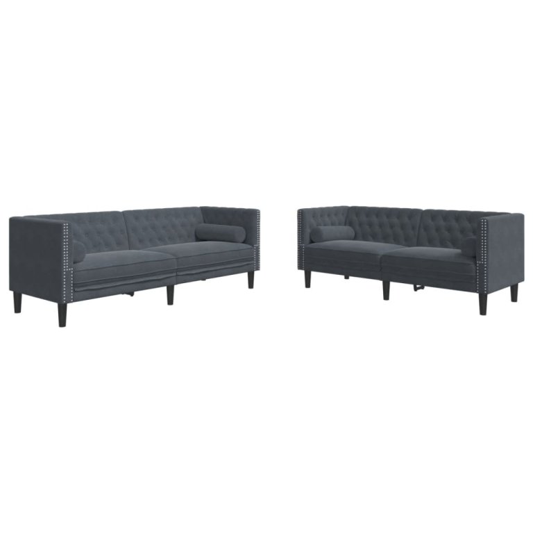 2-dijelni set sofa Chesterfield tamnosivi baršunasti