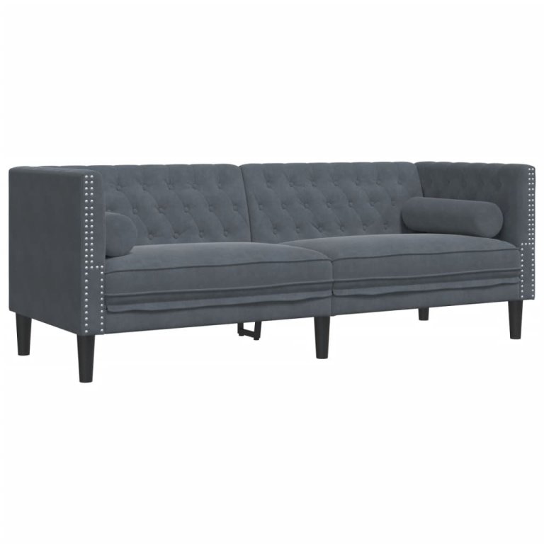 2-dijelni set sofa Chesterfield tamnosivi baršunasti