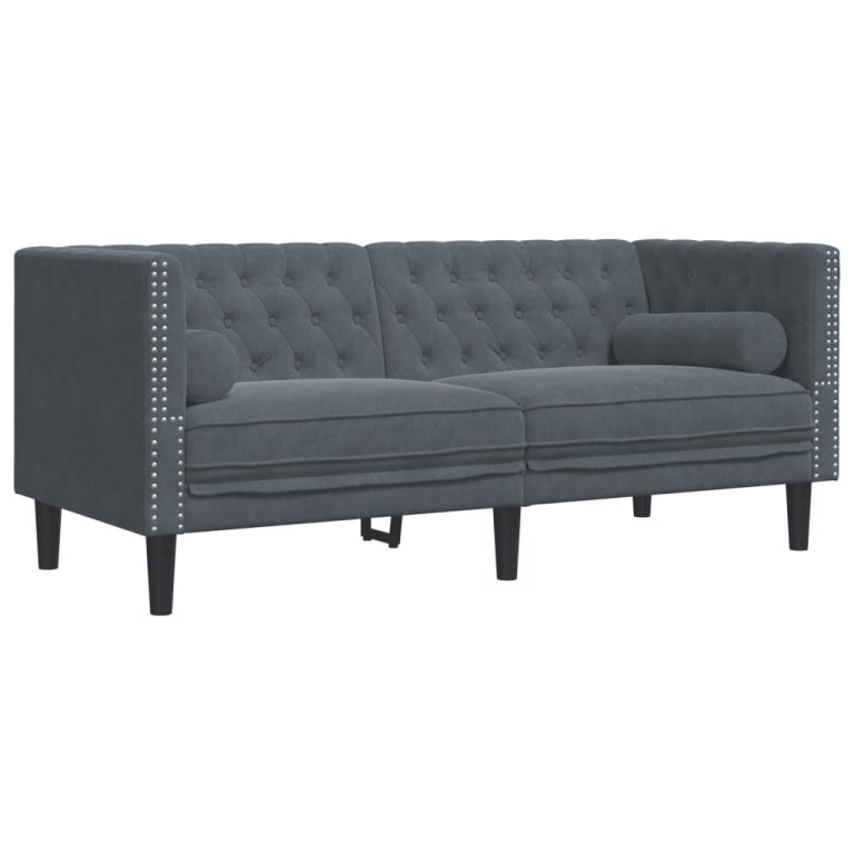 2-dijelni set sofa Chesterfield tamnosivi baršunasti