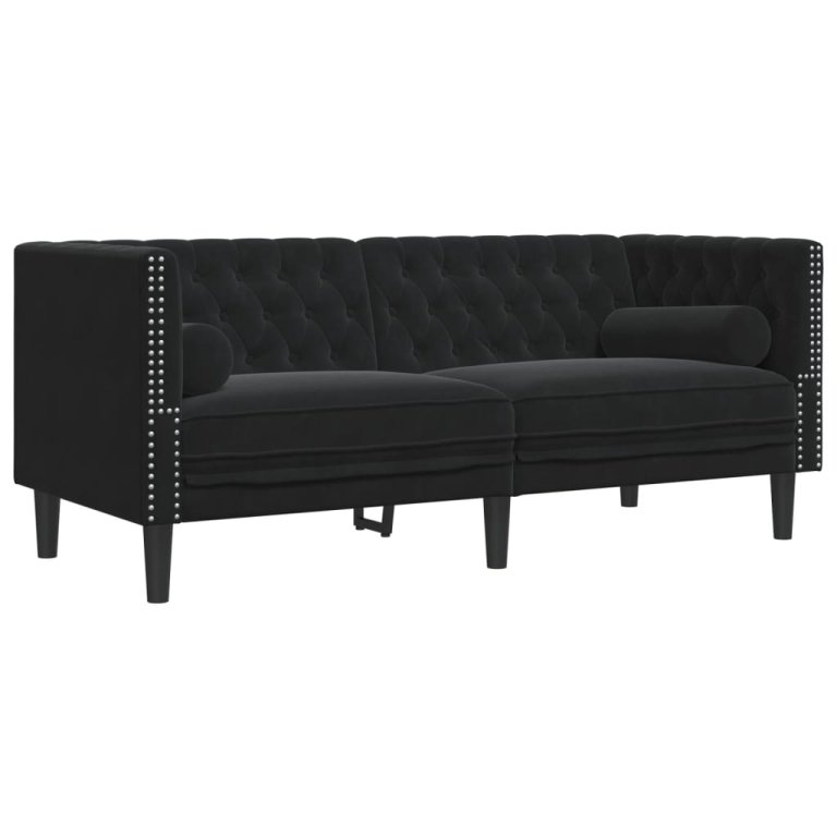 3-dijelni set sofa Chesterfield crni baršunasti