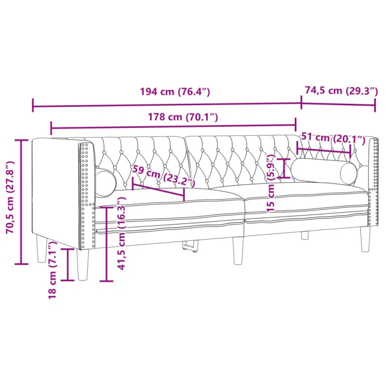 3-dijelni set sofa Chesterfield crni baršunasti