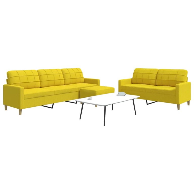 3-dijelni set sofa s tabureom svjetložuti od tkanine