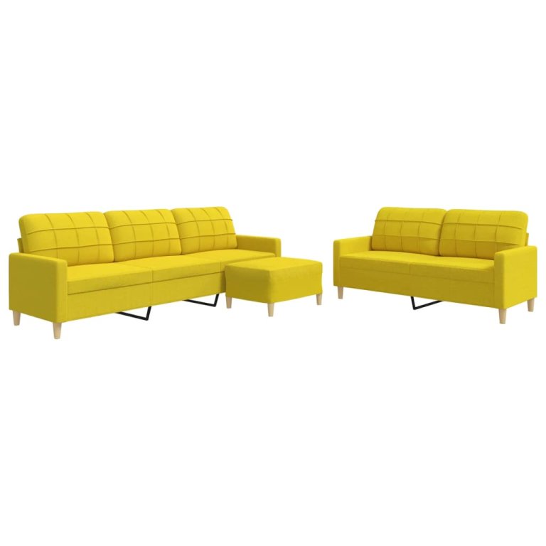 3-dijelni set sofa s tabureom svjetložuti od tkanine