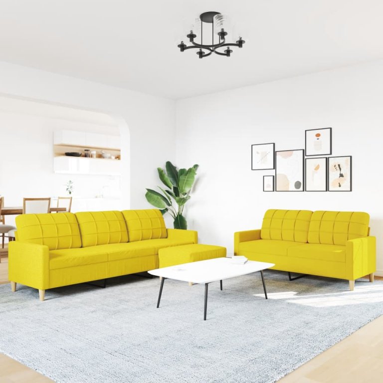 3-dijelni set sofa s tabureom svjetložuti od tkanine