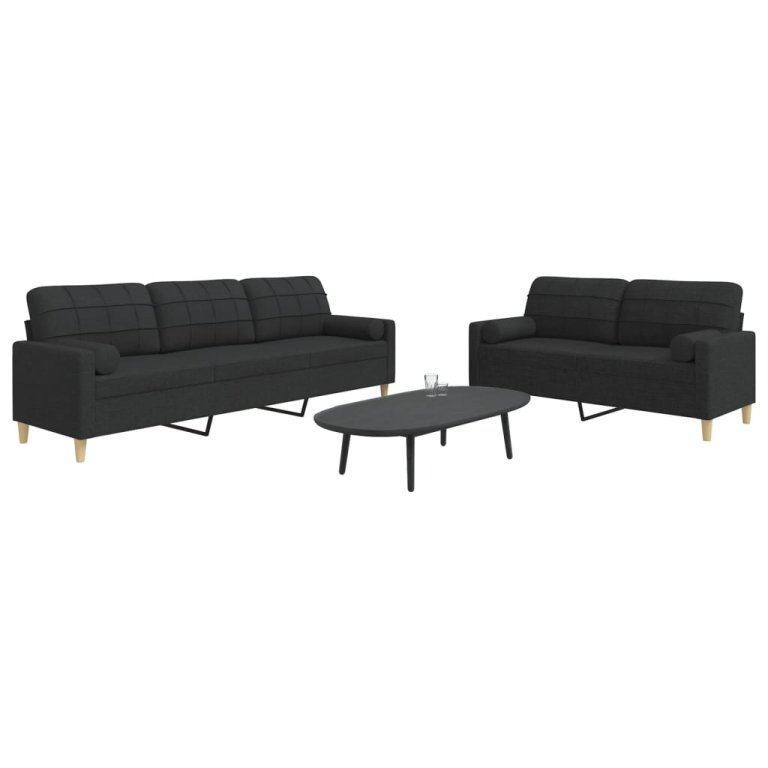 2-dijelni set sofa s ukrasnim jastucima crni od tkanine