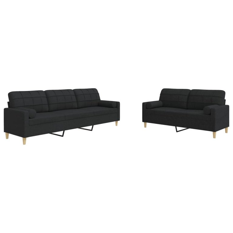 2-dijelni set sofa s ukrasnim jastucima crni od tkanine