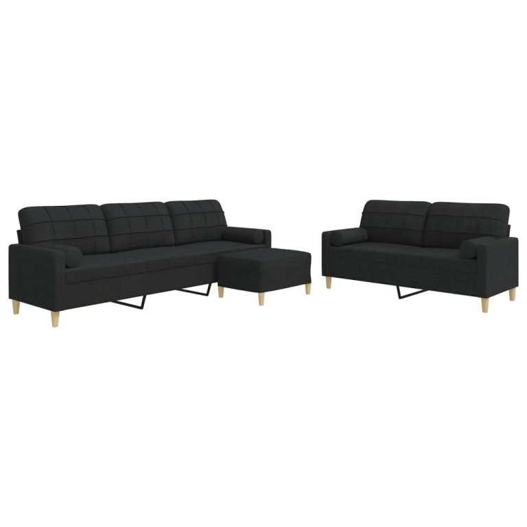 3-dijelni set sofa s tabureom i jastucima crni tkanina