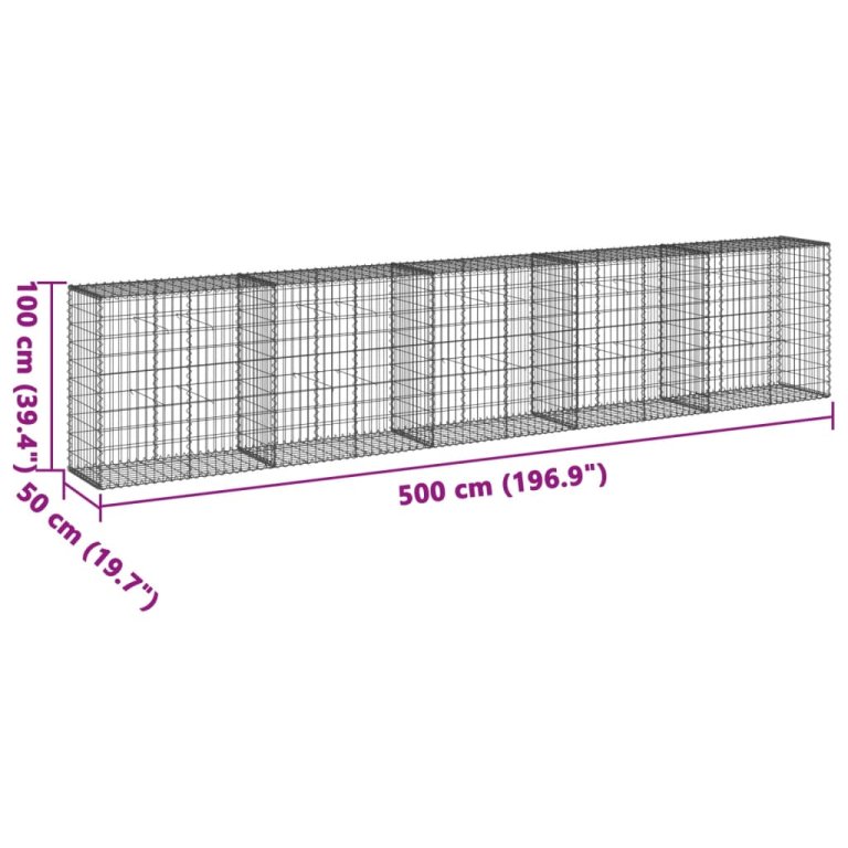 Gabionska košara s poklopcem 500x50x100 cm pocinčano željezo