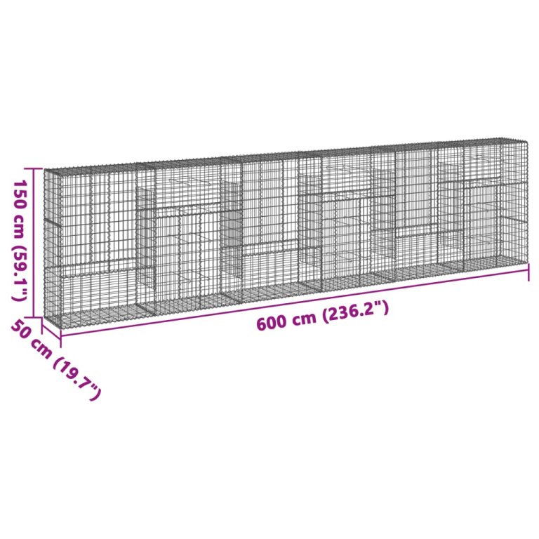 Gabionska košara s poklopcem 600x50x150 cm pocinčano željezo