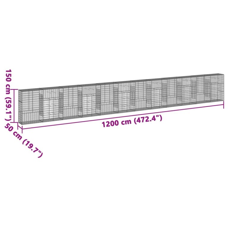 Gabionska košara s poklopcem 1200x50x150 cm pocinčano željezo