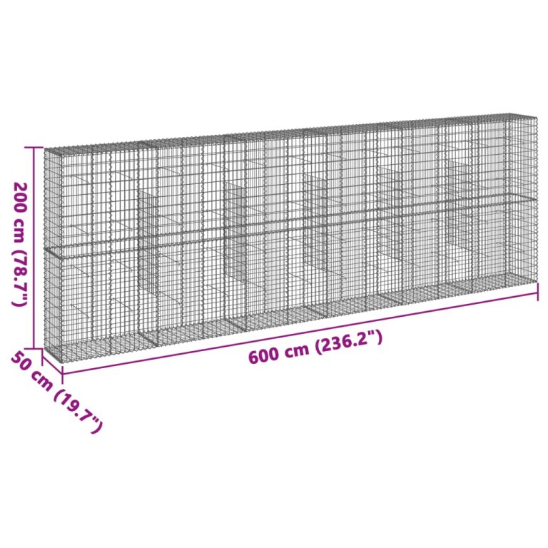 Gabionska košara s poklopcem 600x50x200 cm pocinčano željezo