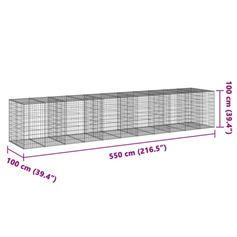 Gabionska košara s poklopcem 550x100x100 cm pocinčano željezo