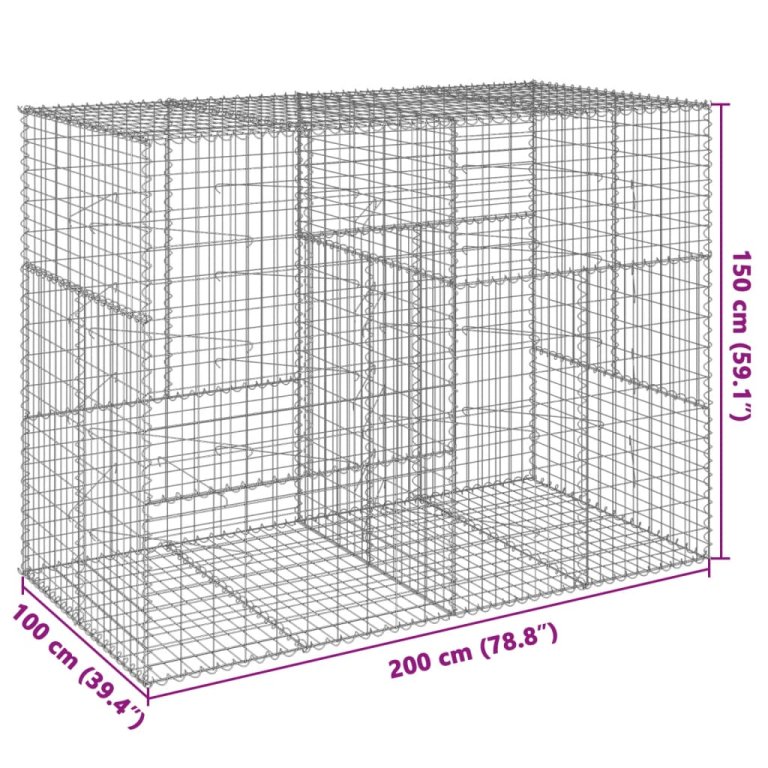 Gabionska košara s poklopcem 200x100x150 cm pocinčano željezo